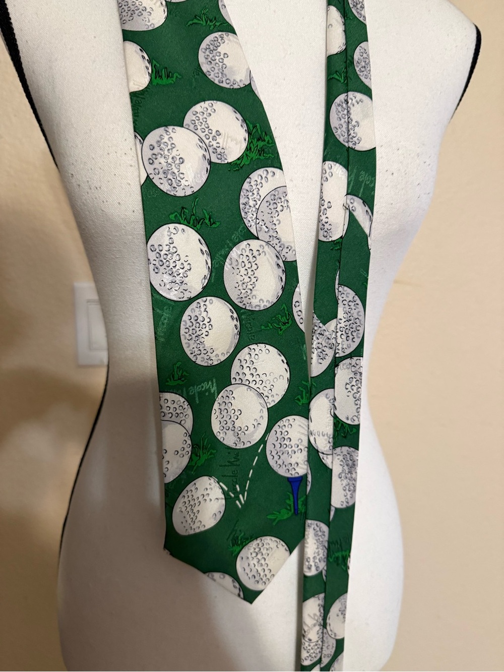 Vintage Nicole Miller Golf Tie Silk Men's Green Novelty Golf Balls Tees 90s